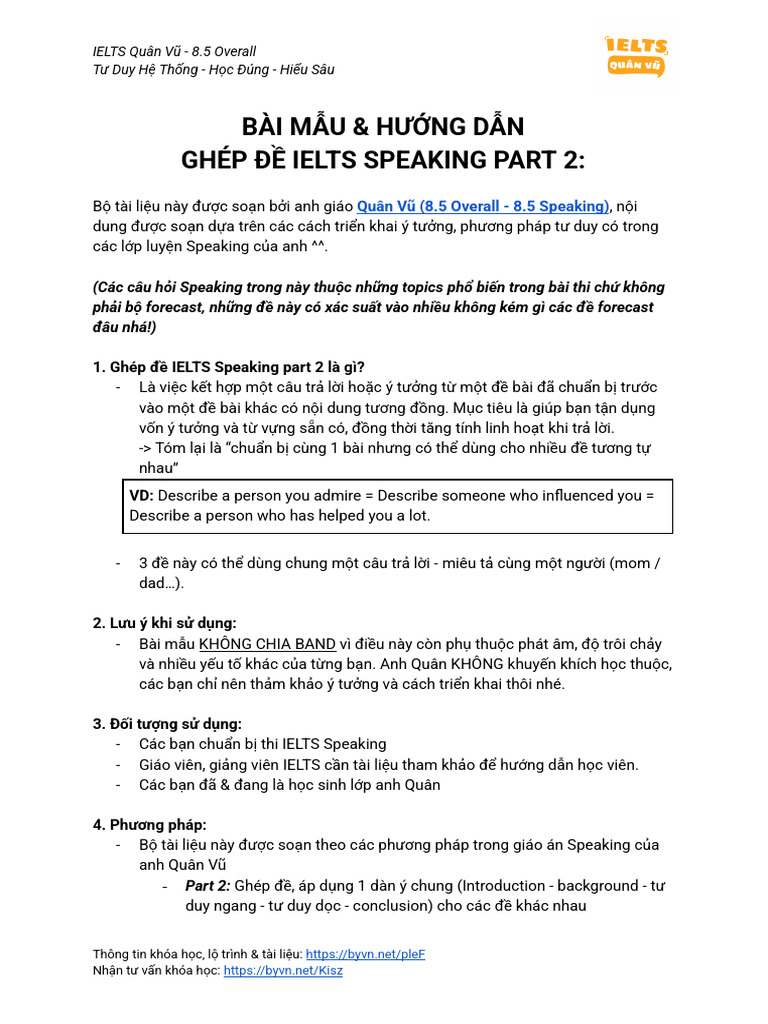 Ghép Đề Ielts Speaking Part 2 | PDF