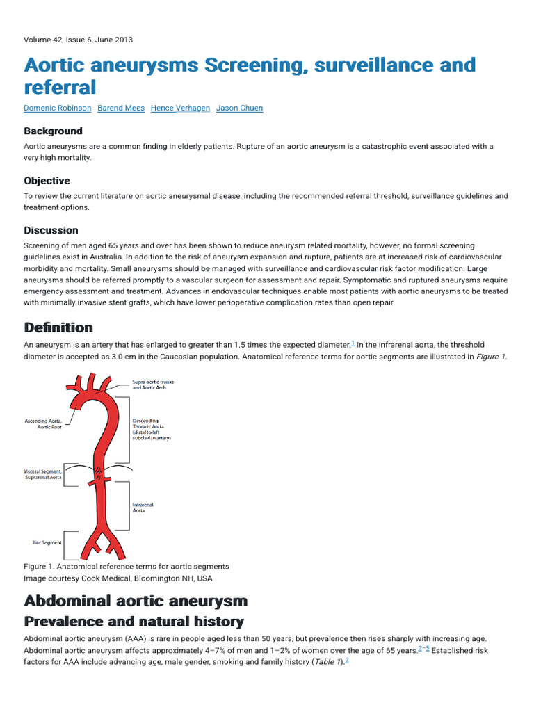 RACGP - Aortic Aneurysms - Screening, Surveillance and Referral | PDF ...