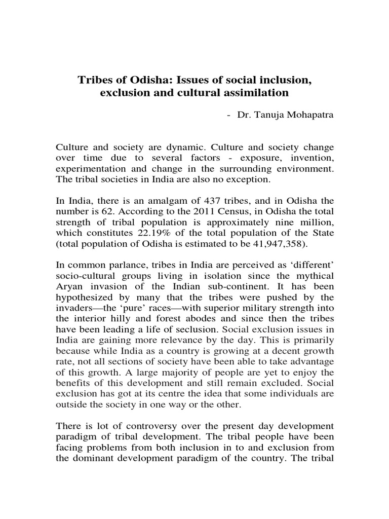 Tribes of Odisha Issues of Social Inclusion Exclusion and Cultural ...