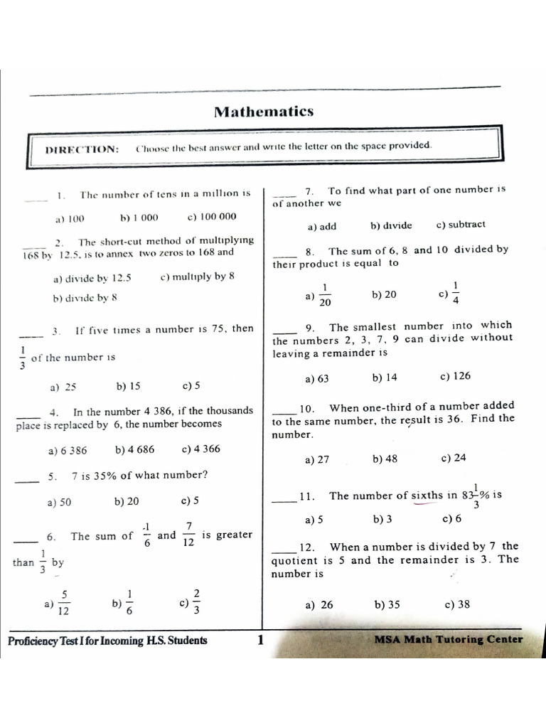 MSA Orange Thin Math | PDF