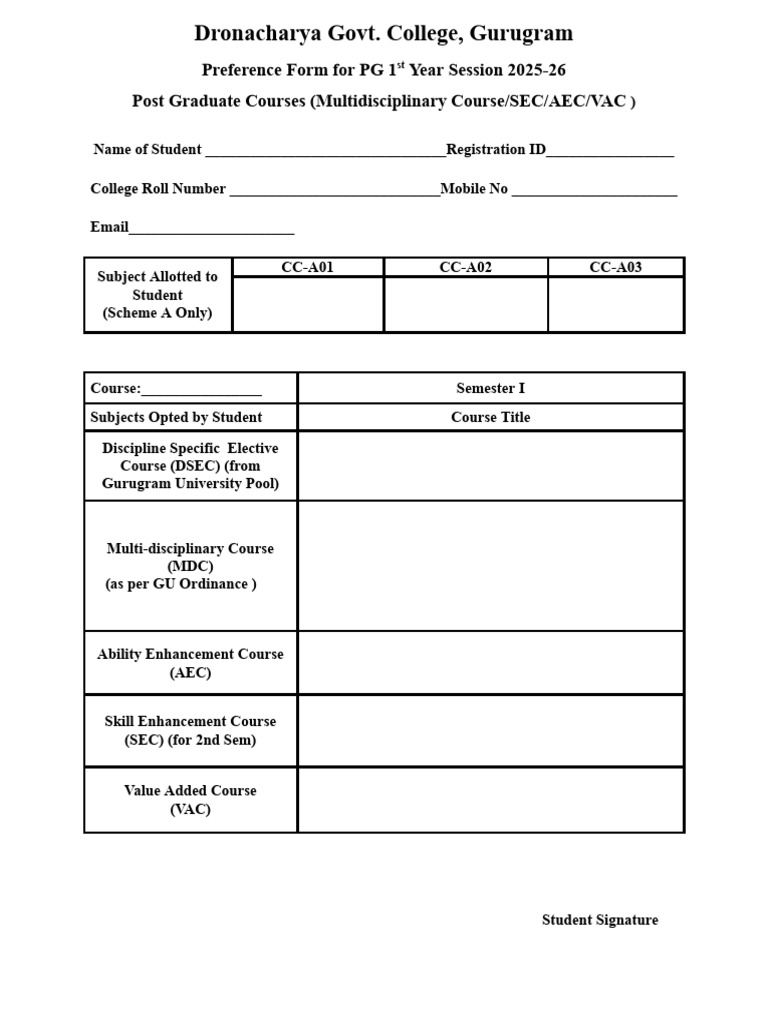 PG Preference Form | PDF
