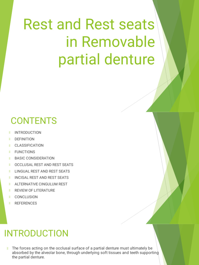 Rest and Rest Seats in Prosthodontics For FPD and RPD Cases | PDF ...