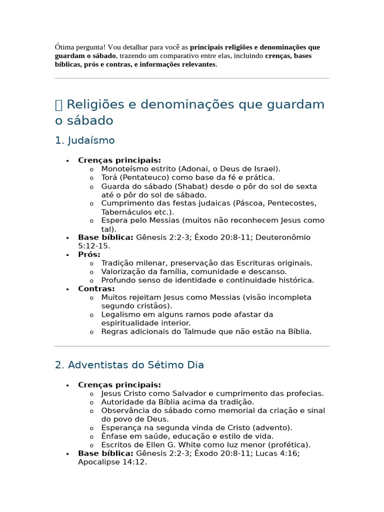 Principais Religiões Que Guardam o Sábado, Comparativo | PDF | Shabat ...