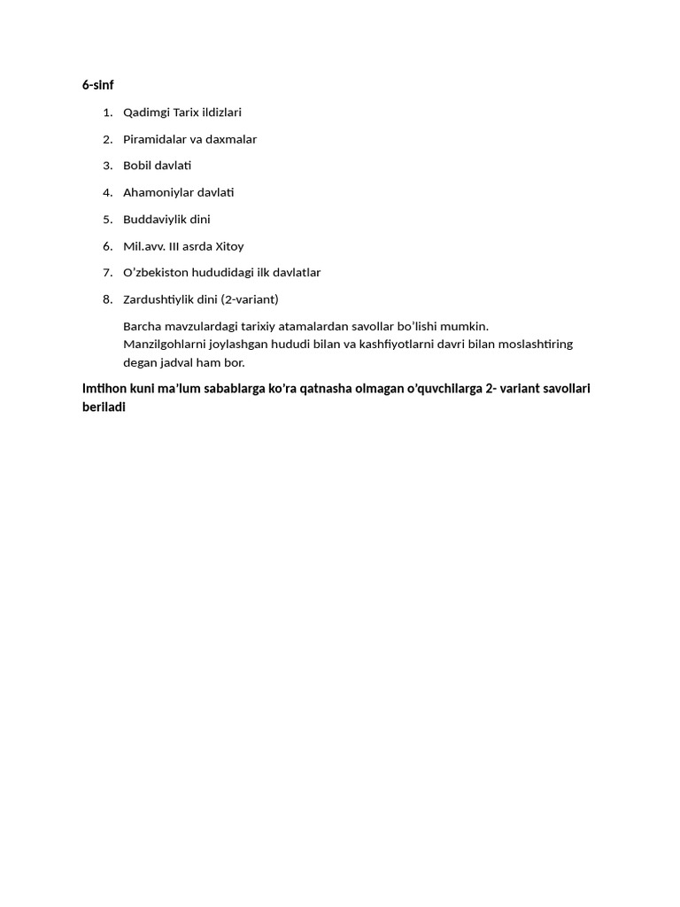 6 Sinf Tarix | PDF