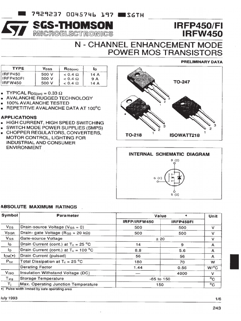 Datasheet Irfp450 | PDF