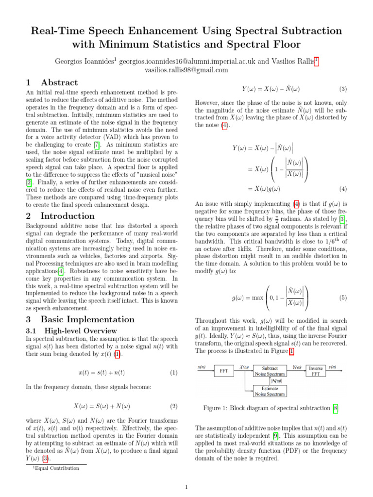 Real-Time Speech Enhancement Using Spectral Subtraction With Minimum ...