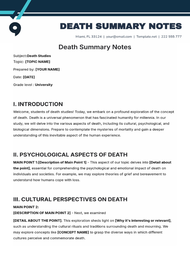 Death Summary Notes Template | PDF