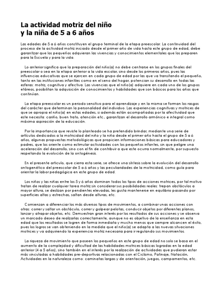 La actividad motriz del niño