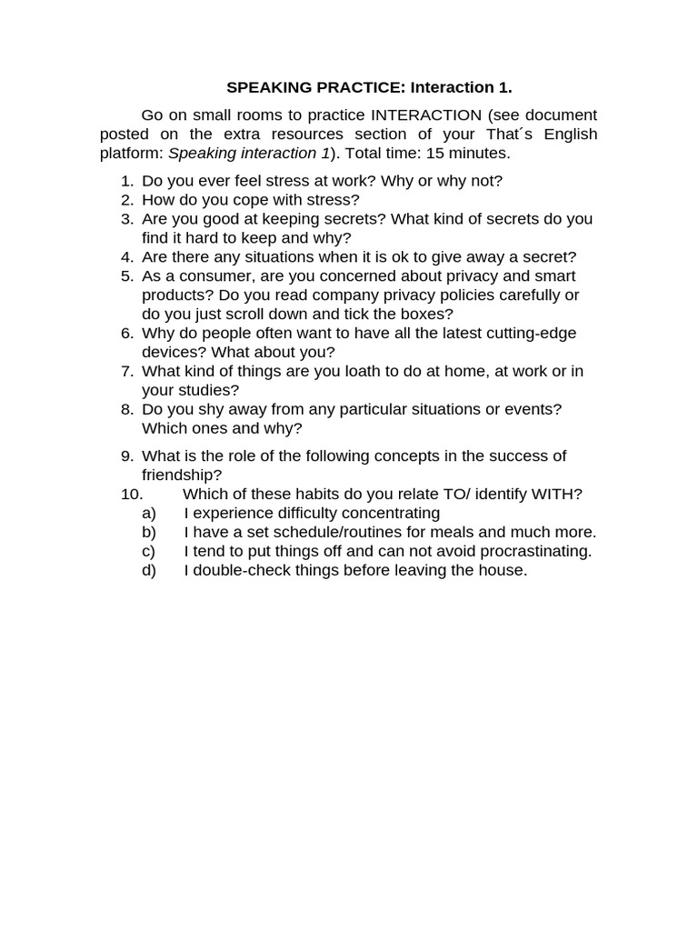 Speaking Interaction 1 | PDF