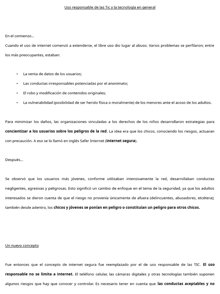 Uso Responsable de Las Tic | PDF | Adolescencia | Tecnología de ...