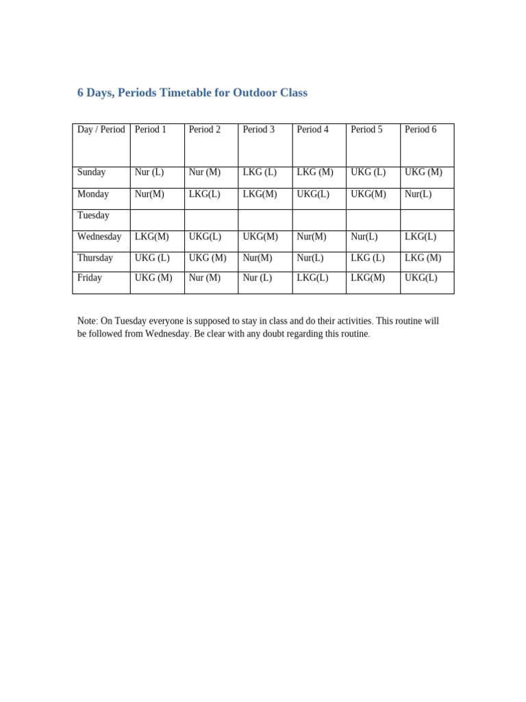 6 Days 6 Periods Timetable | PDF