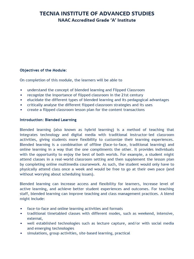 Blended Learning Flipped Classroom | PDF | Learning | Educational ...