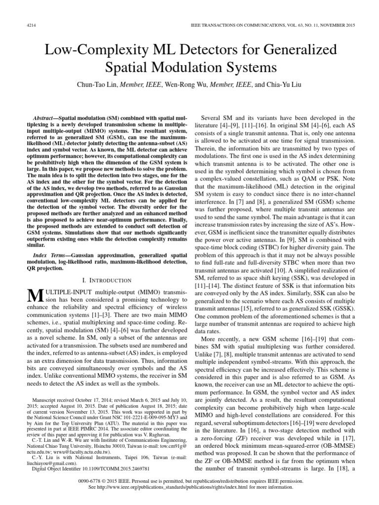 Low-Complexity ML Detectors For Generalized Spatial Modulation Systems ...