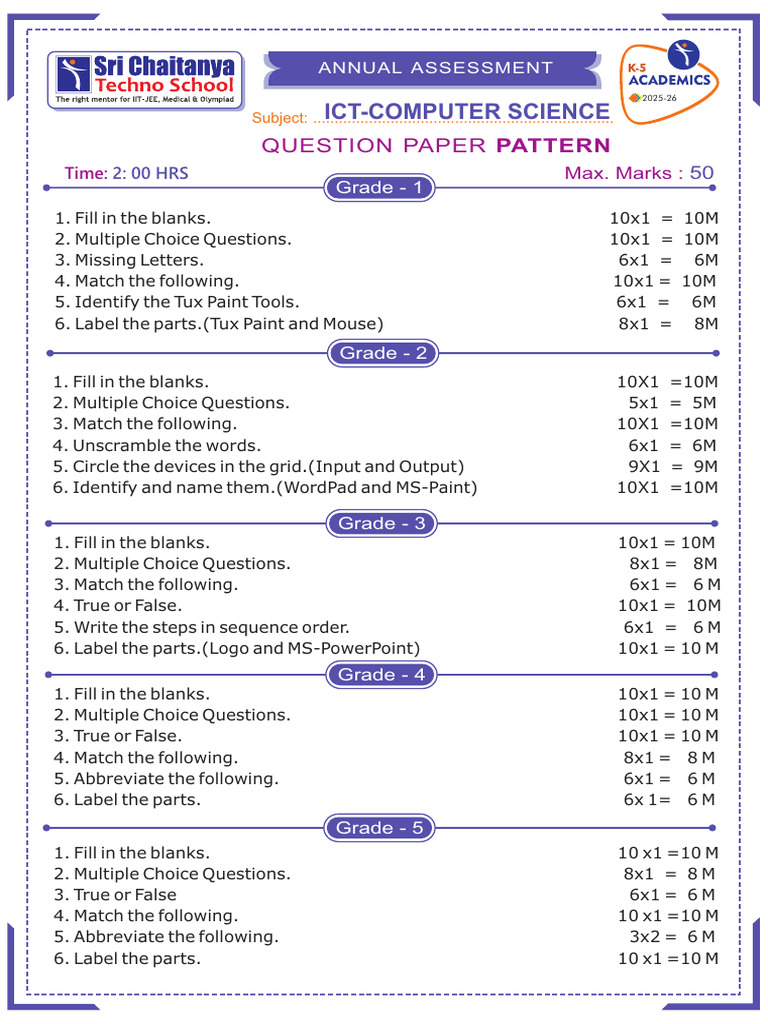 ICT Annual Exam QP Pattern | PDF | Chess Theory