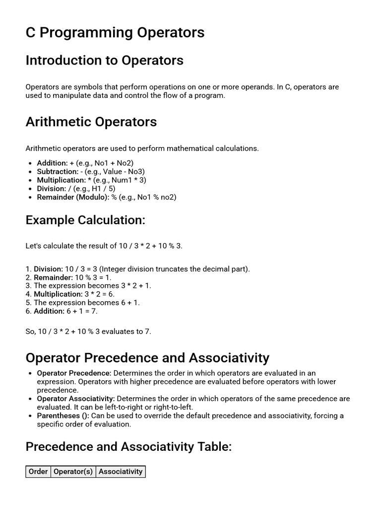 C Programming Operators | PDF | Boolean Data Type | Mathematical Logic