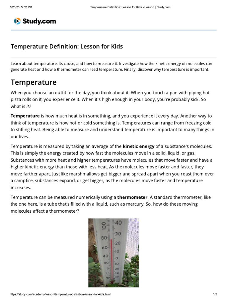 008 Temperature Definition - Lesson For Kids - Lesson - Study | PDF