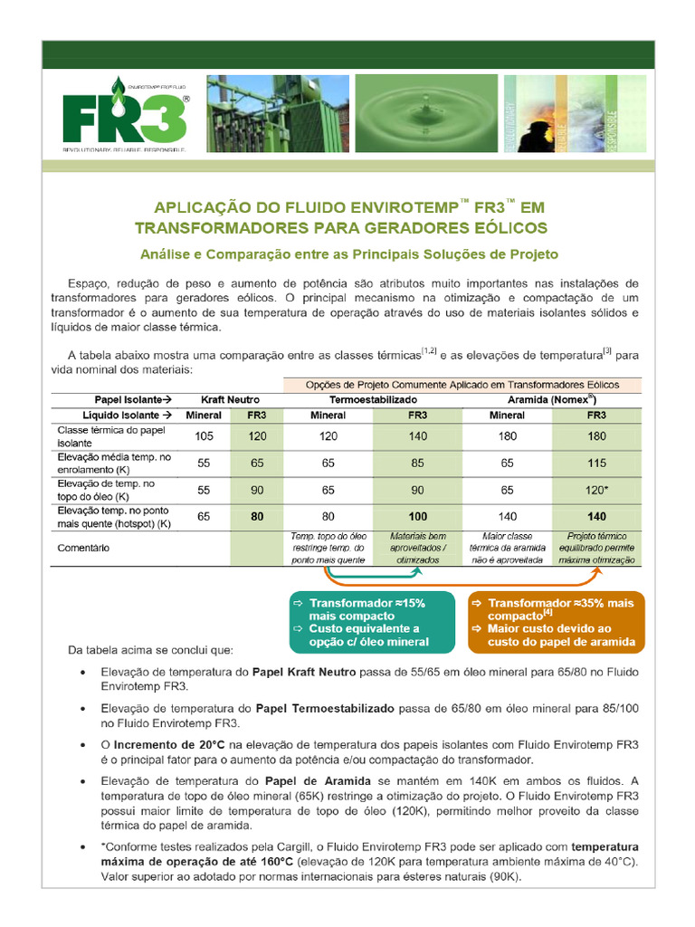 Aplicação Fluido FR3 em Transformadores Eólicos | PDF