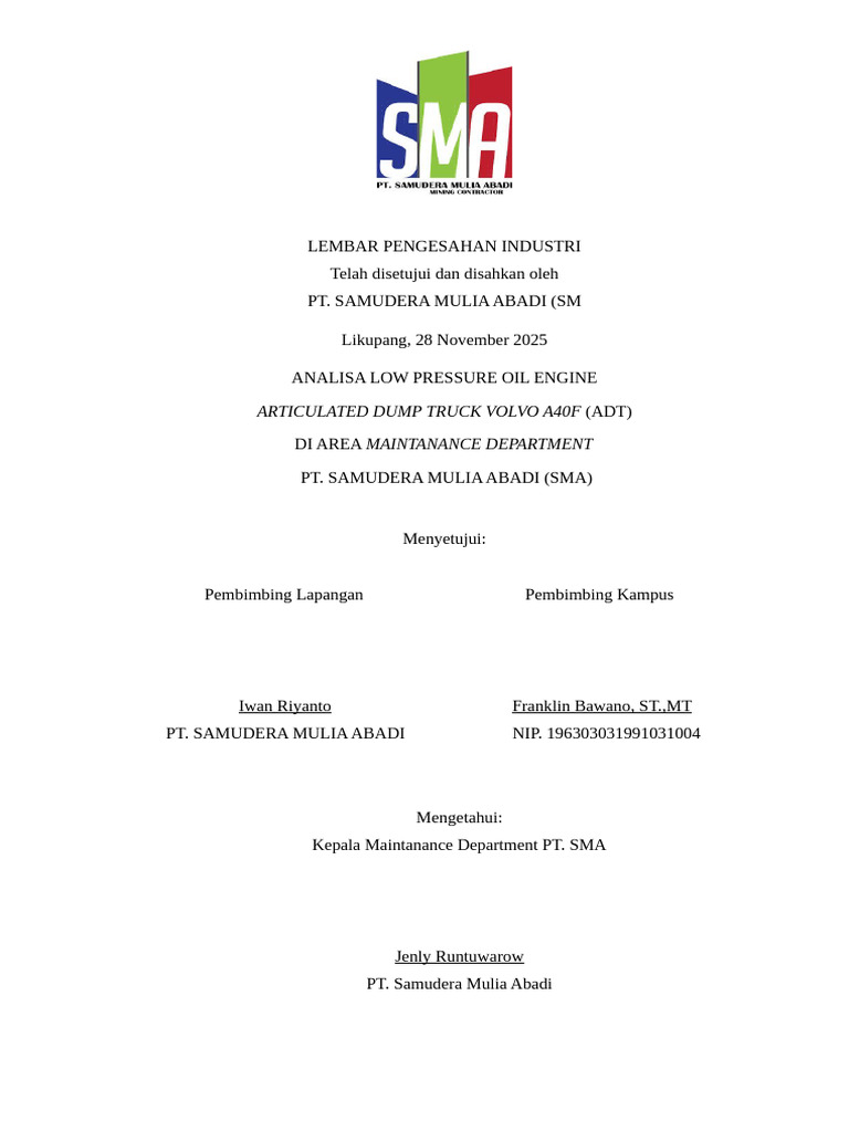 Lembar Pengesahan Industri Joyfull Fix | PDF