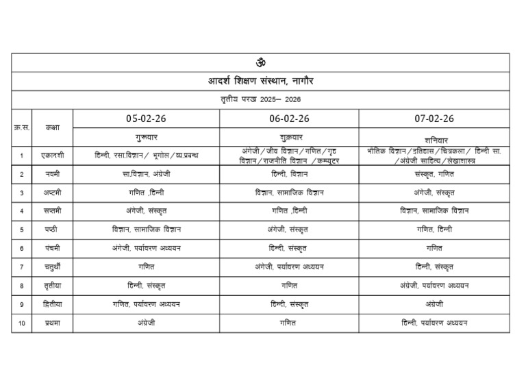 Time Table 3rd Test | PDF