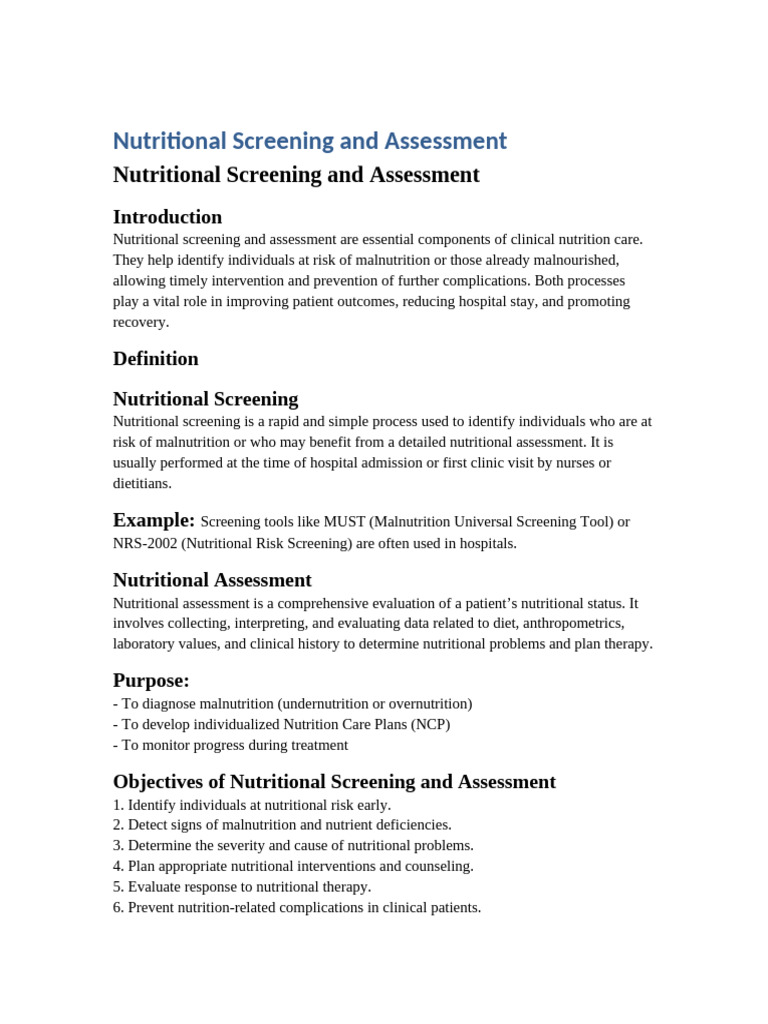 Nutritional Screening and Assessment ? | PDF | Malnutrition | Nutrition