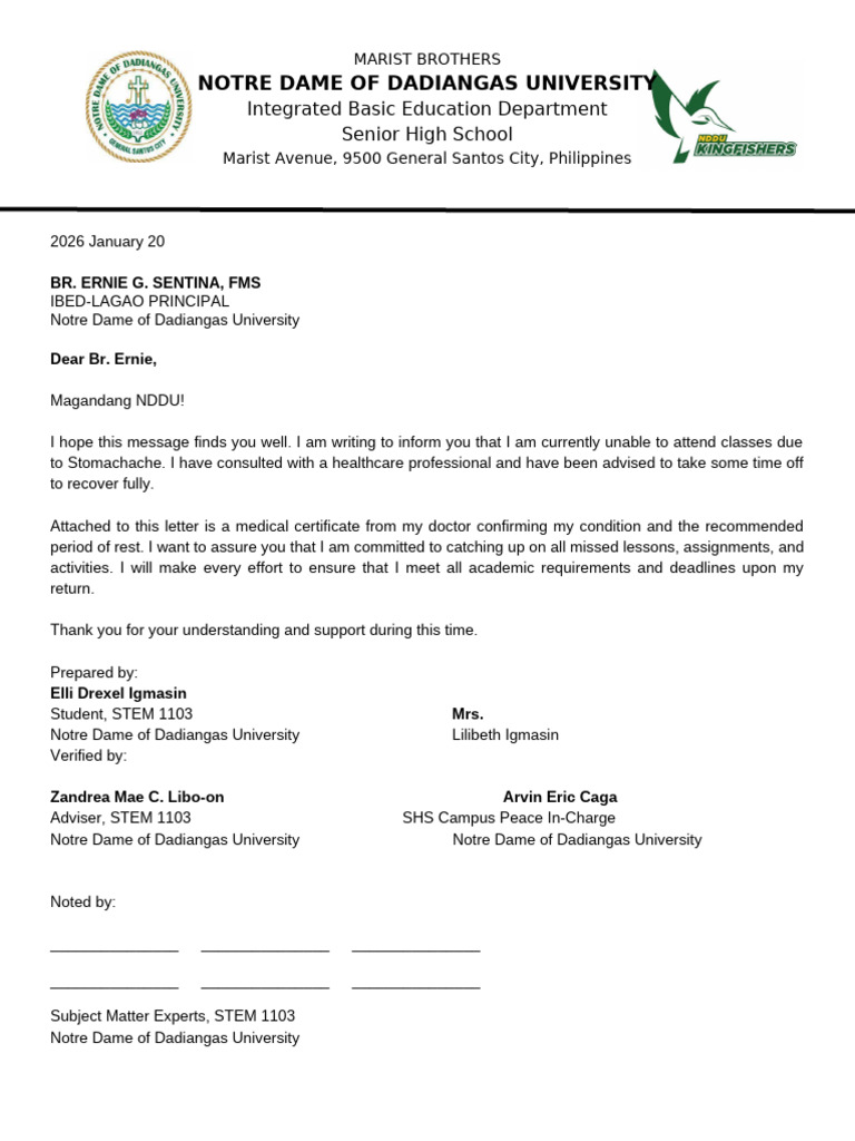 NDDU IBED SHS Letter Format Students | PDF