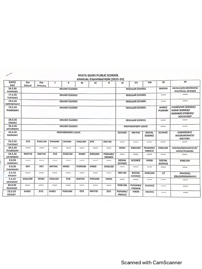Date Sheet | PDF