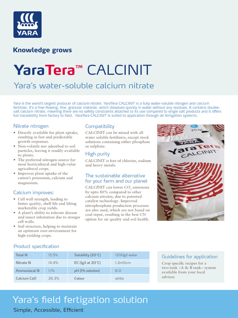 Yaratera Calcinit Product Sheet | PDF | Soil | Fertilizer