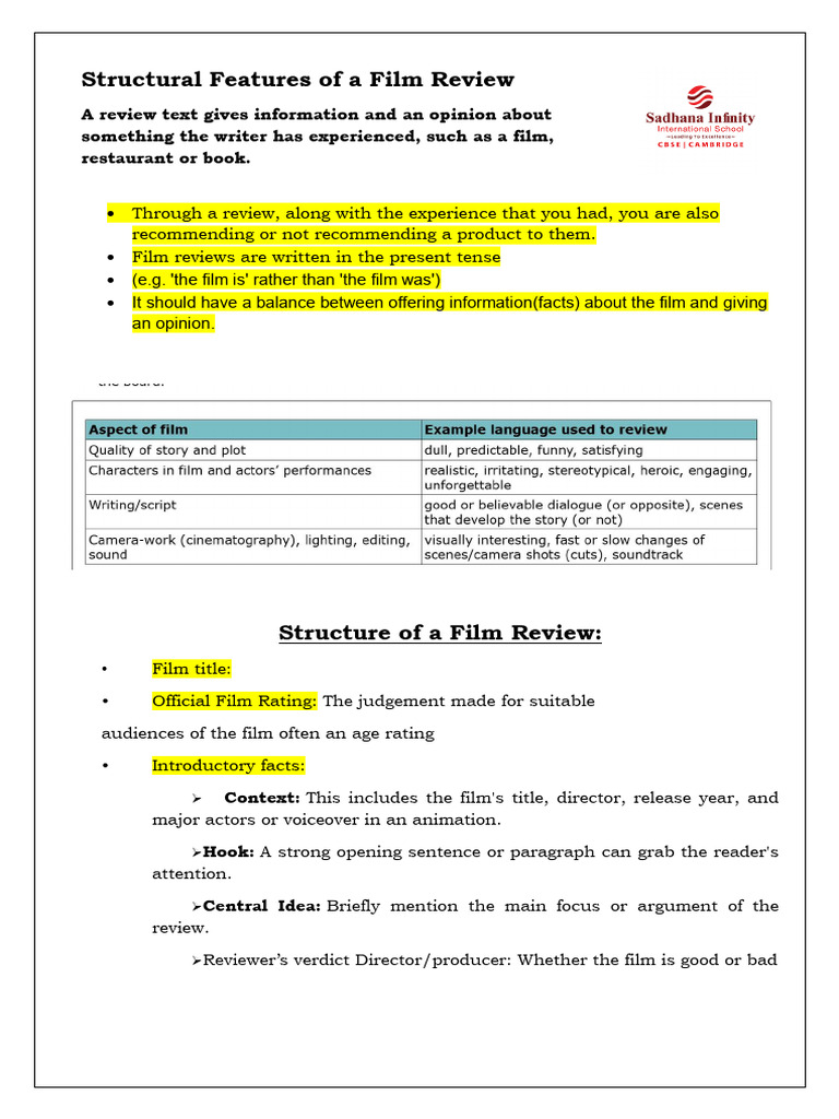 Structural Features of A Film Review | PDF | Narrative | Plot (Narrative)