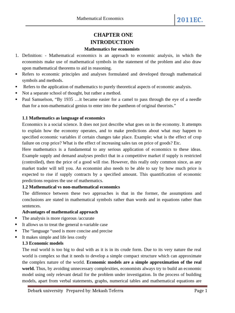 Mekash Chapter One | PDF | Economics | Mathematics