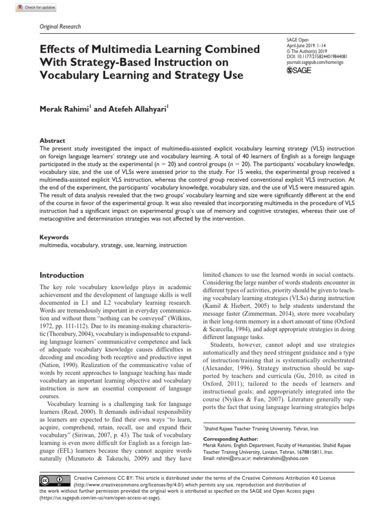 Effects of Multimedia Learning | PDF | Vocabulary | Learning