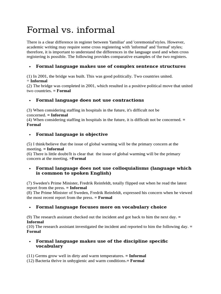 Formal Vs Informal | PDF