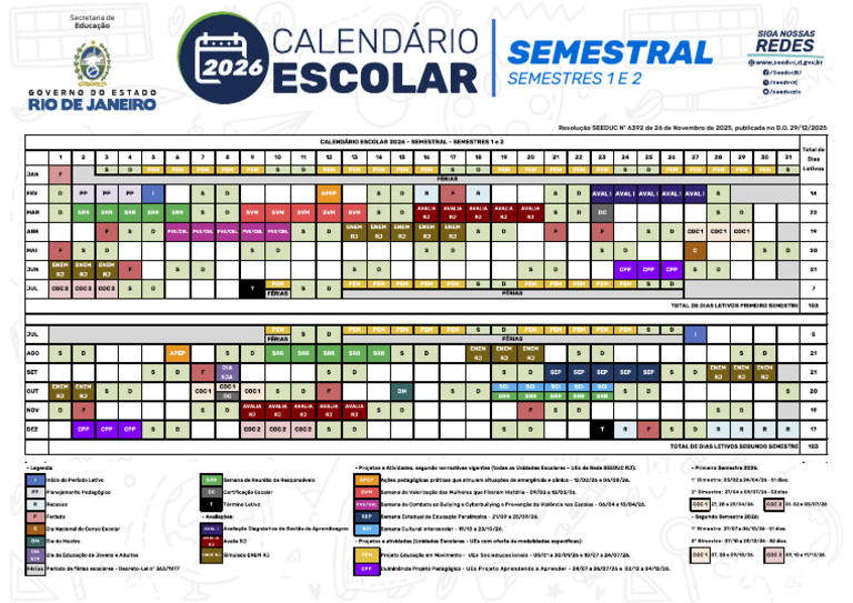 Calendario Escolar Semestral - 2026-1 | PDF