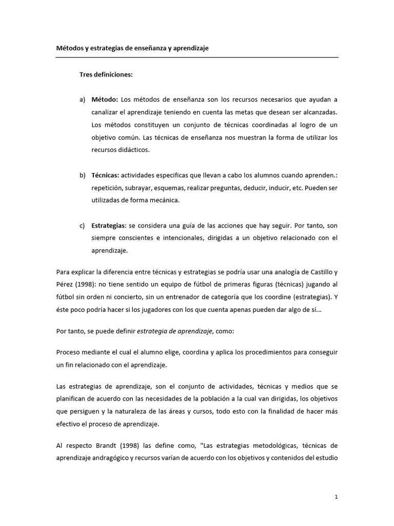 Métodos y Estrategias de Enseñanza y Aprendizaje | PDF | Aprendizaje ...