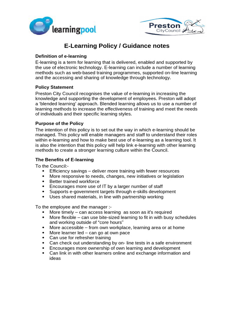 E-Learning Policy Guidance Notes | PDF | Educational Technology | Learning
