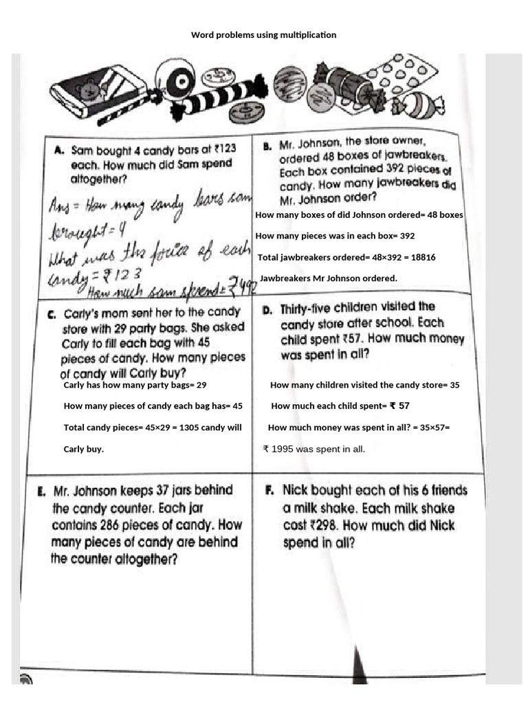 Word Problems Using Multiplication | PDF