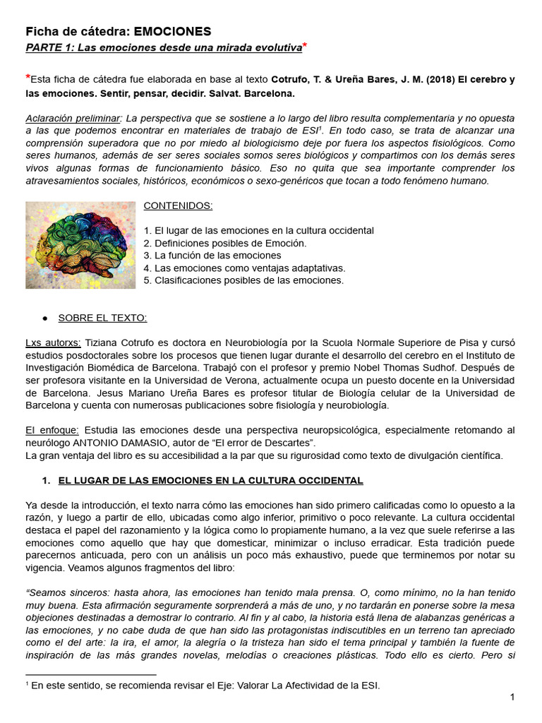 Ficha de Cátedra. EMOCIONES (Parte 1) Las Emociones Como Ventajas ...