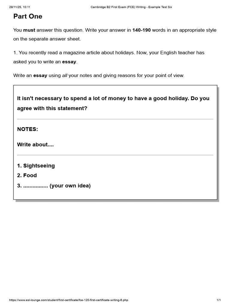 Cambridge B2 First Exam (FCE) Writing - Example Test Six | PDF