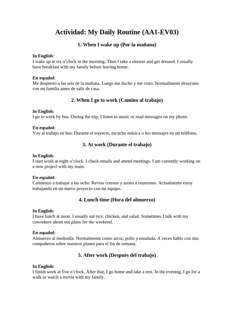 Actividad My Daily Routine | PDF