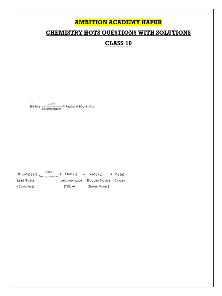 Chemistry Hots Questions With Answers | PDF | Chlorine | Electrode