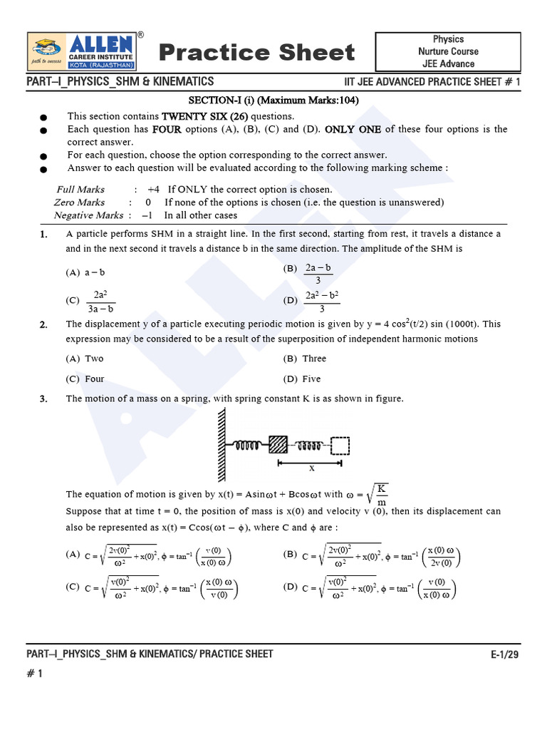 Physics - SHM & Kinematics - QB | PDF | Force | Oscillation