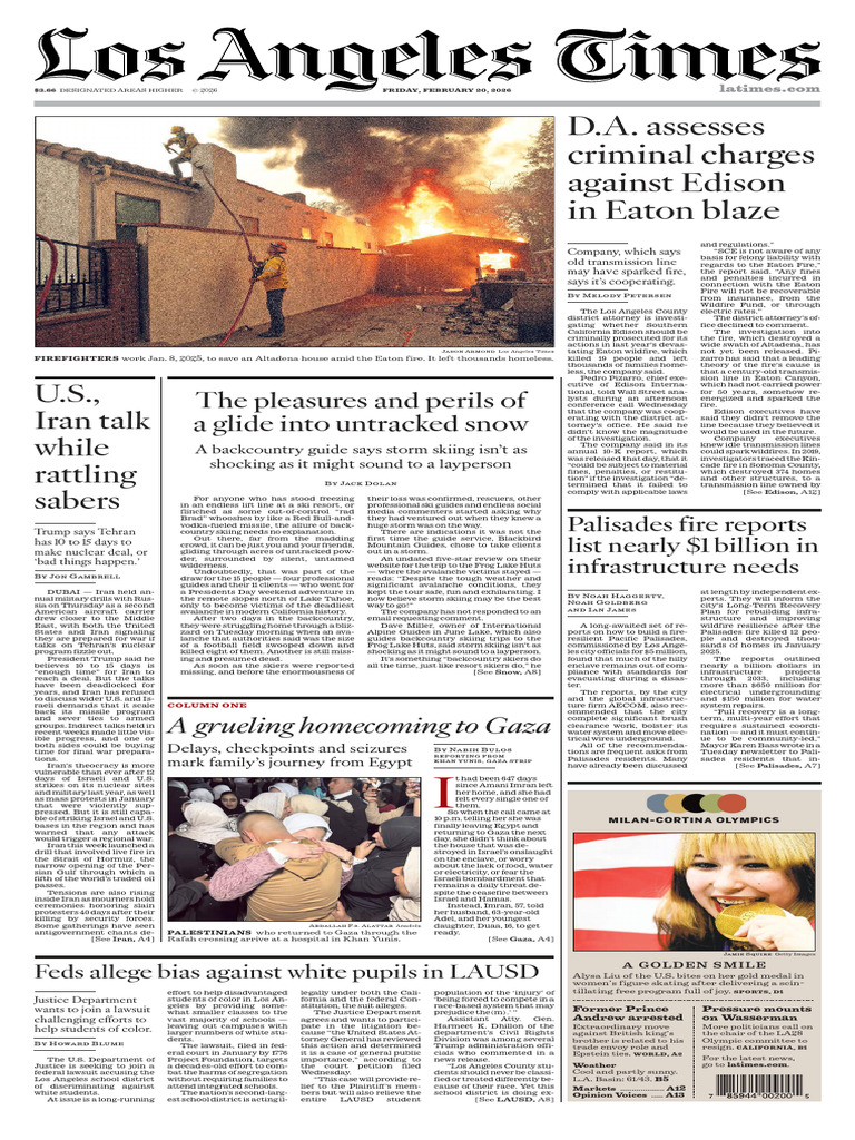 L A Times Feb 20 2026 | PDF | Gaza Strip | Hamas