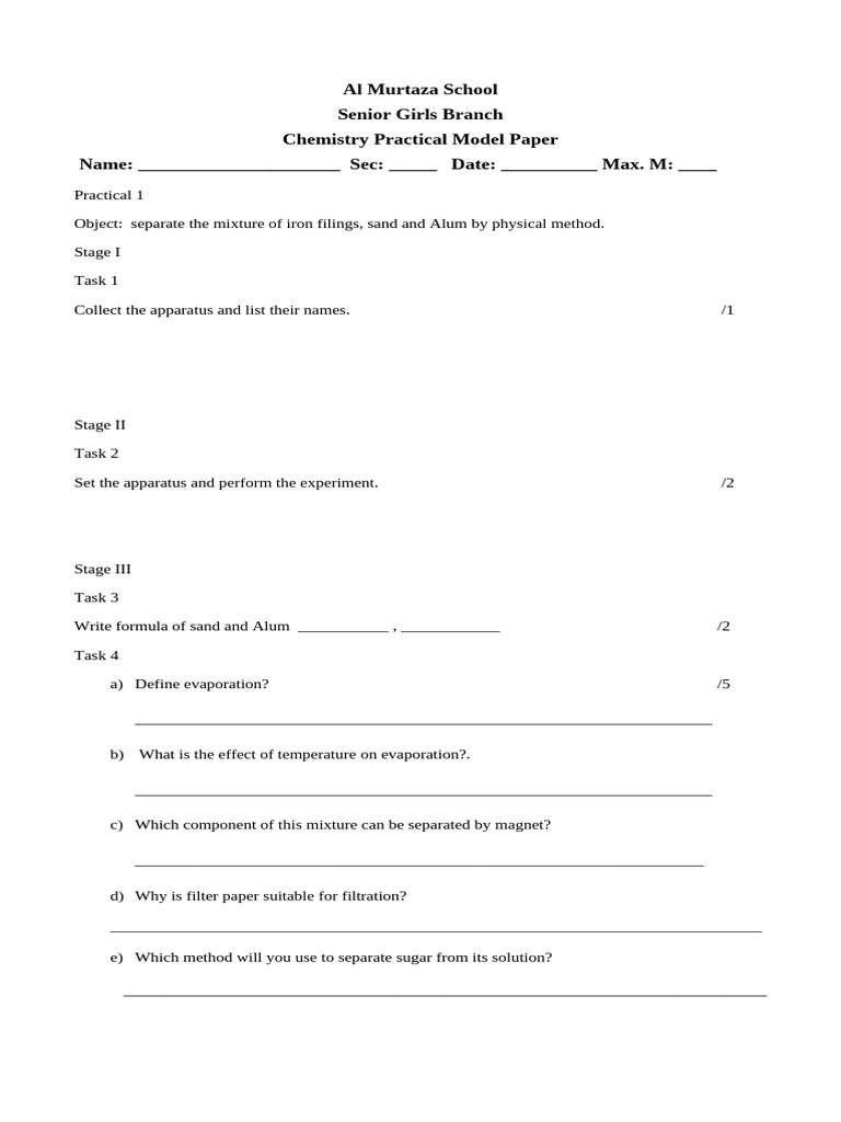 Chemistry Practical Model Paper IX | PDF | Chemical Compounds | Applied ...