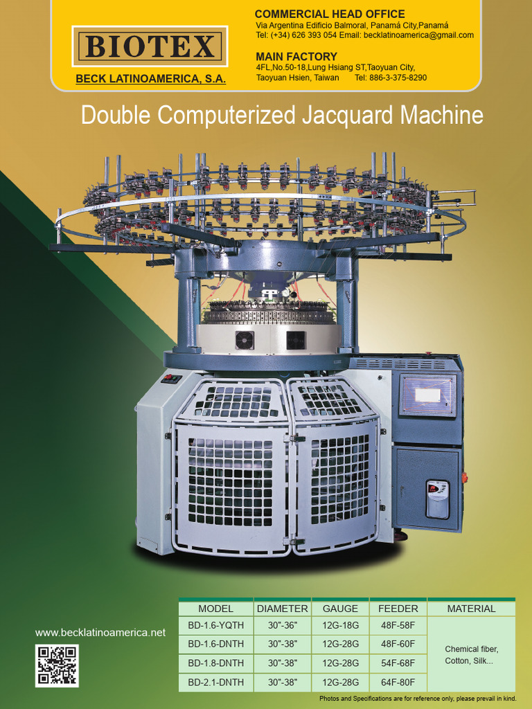 BIOTEX Double Computerized Jacquard Machine | PDF | Knitting | Textiles
