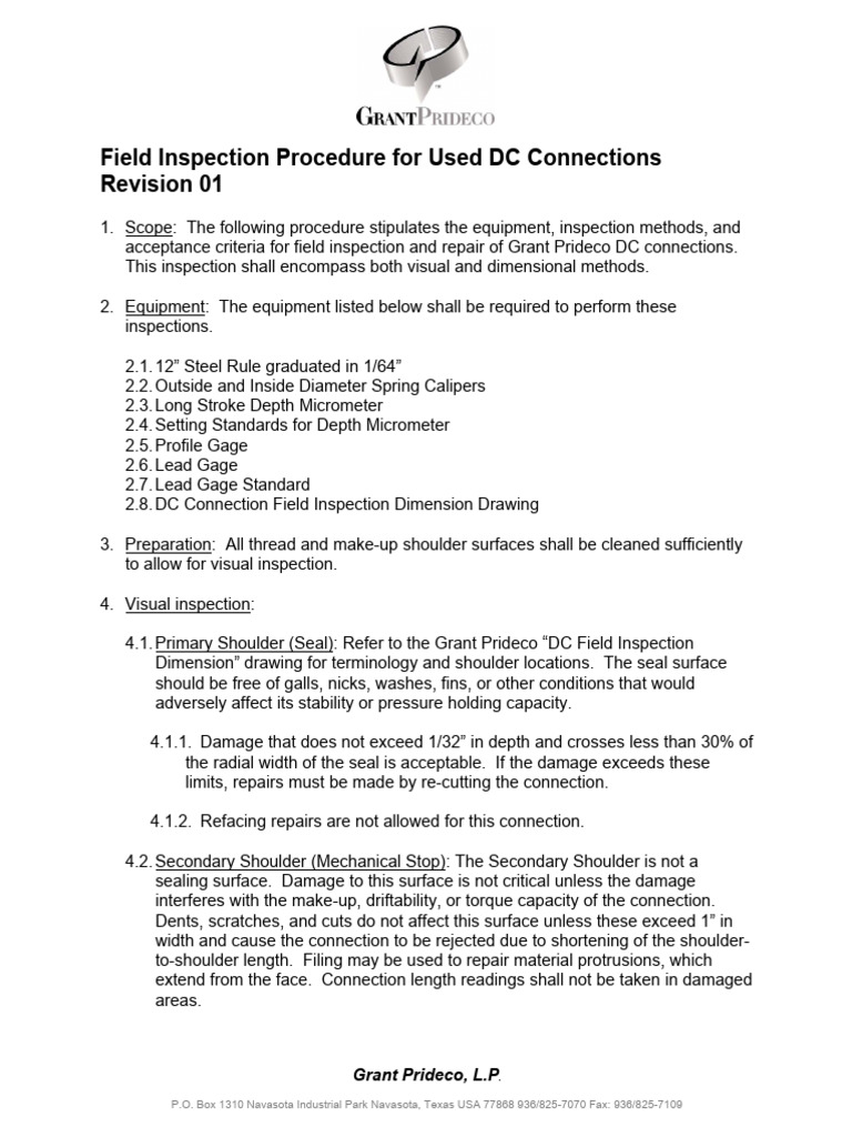 Field Inspection Procedure For Used DC Connections Revision 01 | PDF ...