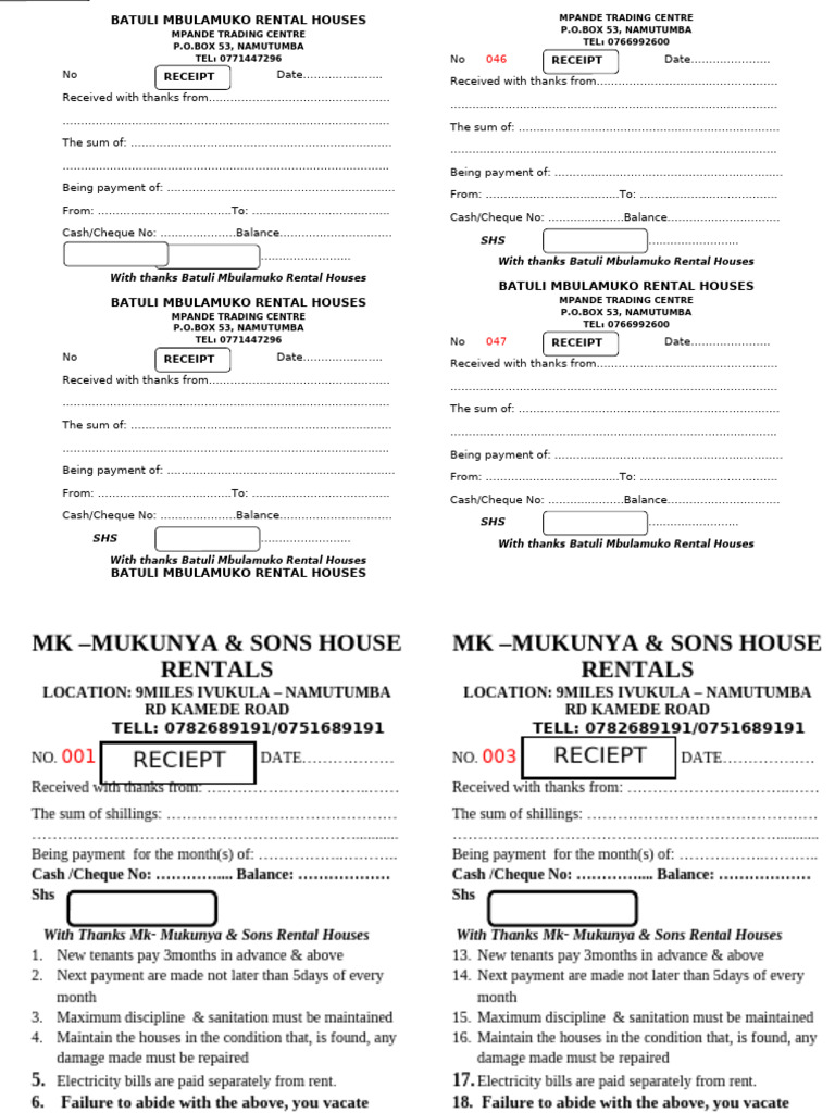 House Rental Receipt 3 | PDF | Payments | Cheque