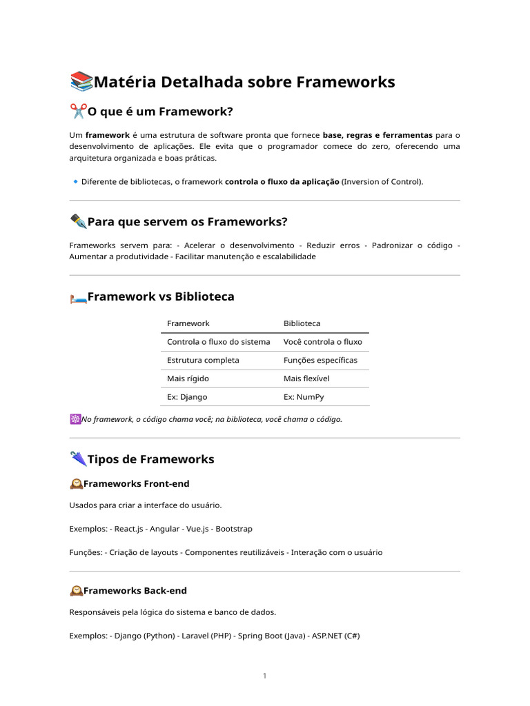 Matéria Completa Sobre Frameworks | PDF | Framework de software | Model ...