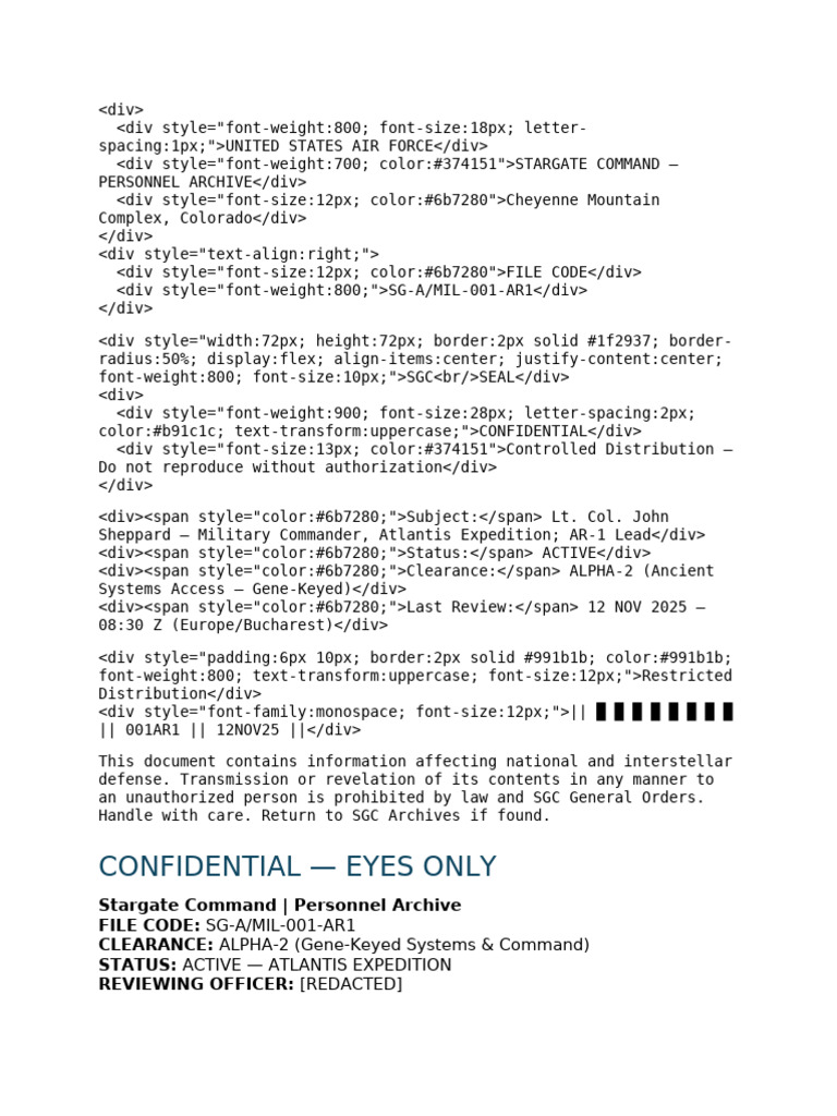 SGC Personnel File - Lt. Col | PDF
