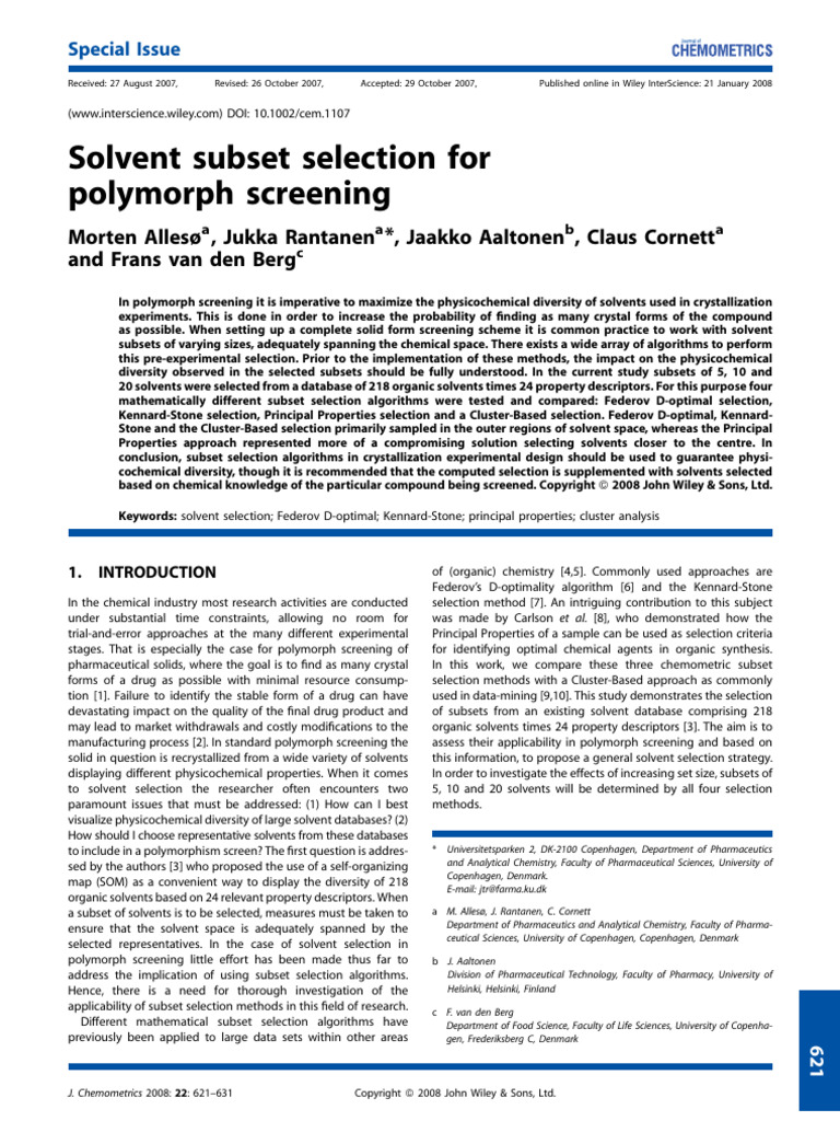 Solvent Subset Selection For | PDF | Principal Component Analysis ...