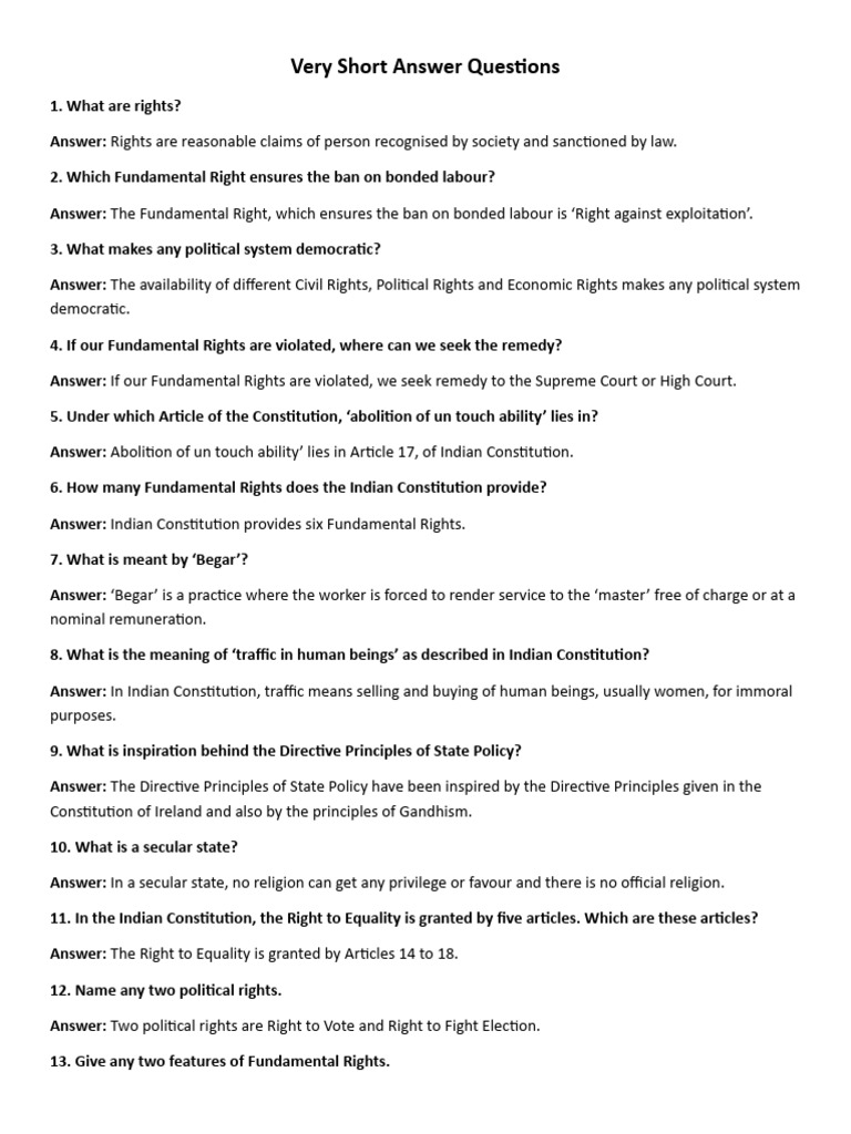 Democratic Rights EXTRA QUESTIONS CLASS 9 NCERT | PDF | Citizenship ...