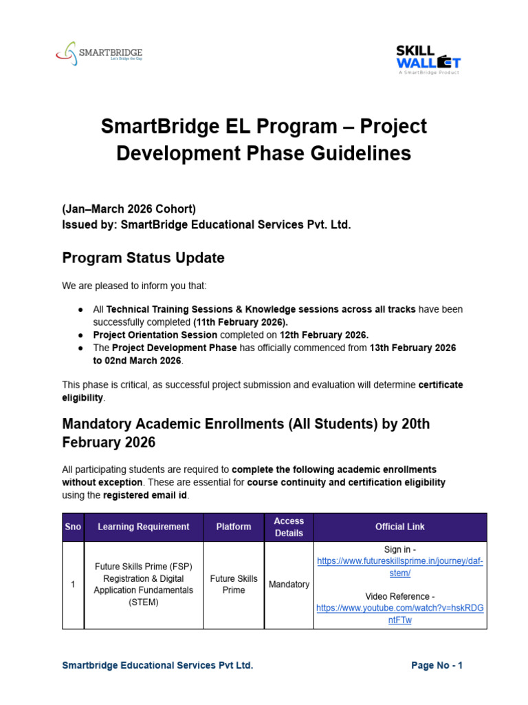 SmartBridge - EL Program 2026 - Project Development Phase Guidelines ...